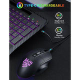 Keyboard and Mouse Backlits, Wrist Rest, LED Mouse, Rechargeable Ergonomic Keyboard with Phone Holder