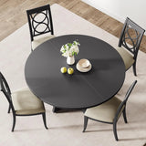 Round Dining Table for 4-6 People Space Saving Rustic Wooden Kitchen Table