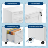 3 Drawer Rolling File Cabinet with Lock & Casters, Wooden Mobile Storage Organizer Printer Stand