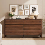 Walnut Dresser for Bedroom, 55.1" Wide Dresser with 6 Drawers