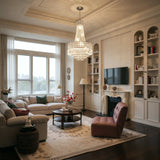 Modern Chrome Silver Crystal Chandelier, Round Dimmable Dining Table