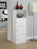 Three-Door Bookcase with Shelves, White Wood Finish Storage Cabinet