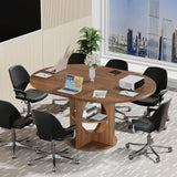 43-59 Inch Walnut Oval Meeting Table with Storage, Suitable for 4-6 People