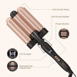 3 Barrel Curling Iron Wand 1.25 Inch Ceramic Tourmaline Triple Barrels Temperature Adjustable Portable