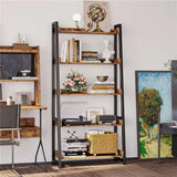 IRONCK Industrial Bookshelf 5-Tier 31.5in Wide, Bookcase Ladder Shelf, Storage Shelves Rack Shelf Unit