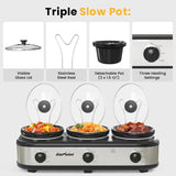 Triple Slow Cooker, Buffet Server and Food Warmer, Small Mini Pot with 3 Adjustable Temp