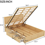 Mid-Size Bed with Storage, Illuminated, 2 Drawers, No Box Spring, Natural