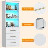 71" H Bookshelf with Drawers, Bookshelf and Bookcase with 3-Tier Open Shelves