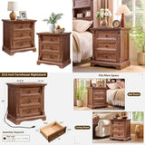 23.6" Wood Nightstand Set Roman Column 3 Drawers Side End Table Bedroom