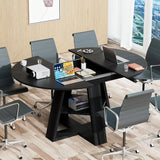 Extendable Round Conference Table 43-59in Wooden Oval Meeting Table
