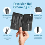 Precision 8 Pieces Men's Nail Grooming Travel Kit, Stainless Steel Manicure Set with Fingernail