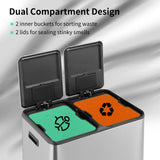 60L/16 Gal Dual Trash Can Stainless Steel Step Garbage Can