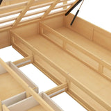 Mid-Size Bed with Storage, Illuminated, 2 Drawers, No Box Spring, Natural