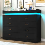 8 Drawer Dresser with LED Light, Modern Chest of Drawers for Closet, 47"