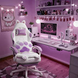 Pink Gaming Chair Cute with Cat Ears Paw Lumbar and Cushion,Ergonomic Computer Chair