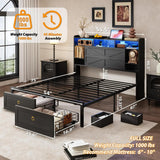 Full Bed Frame With Storage Headboard, Farmhouse Wood Bed Frame Full Size With 4 Drawers