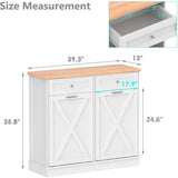 Double Tilt Out Trash Cabinet Can Bin Kitchen 20 Gallon Wooden Free Standing