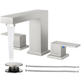 Bathroom Faucets for Sink 3 Hole Brushed Bathroom Sink Faucet Square with Pop-Up Drain 2 Handle and 2 Supply Hoses Lead-Free St