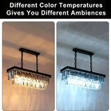 Modern 31-Inch Dining Room Crystal Pendant Light, Black Rectangular Adjustable Chain Light - For Living Room/Kitchen Island