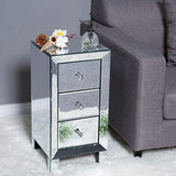 3-Drawer Mirrored Nightstand Set of 2, Glass End Table for Bedroom, Silver