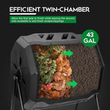 Compost Tumbler Bin 43 Gallon Dual Chamber Compost Bin - Ludes Gardening Gloves