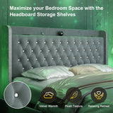 Queen Platform Bed Frame w/LED Lights, Wingback Headboard, USB Ports