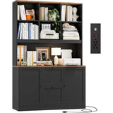 72-Inch Tall Bookcase with Power Outlet, Printer Stand, Hanging File Cabinet