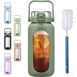 64oz Glass Water Bottles with Straw Time Marker, Half Gallon Large Motivational Water Jug
