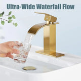 Bathroom Faucet Single Handle 1 Hole Deck Mount Lavatory Vanity RV Sink Mixer Basin Tap with Cover Plate and Pop Up