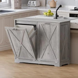 Double Tilt Out Trash Can Cabinet Wooden Farmhouse Kitchen Garbage Bin Enclosure with Negative Ion