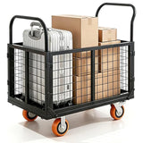 6-in-1 Foldable Platform Truck Cart With Cage 1800 LBS Heavy Duty 4-Wheel Push Dolly