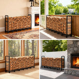 8 Ft Heavy Duty Firewood Rack Rustproof Metal Log Holder With 2 Lock Rings