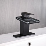Waterfall Bathroom Sink Faucet, Matte Black Single Hole Vanity Faucet with Metal Pop Up Drain and Supply Line