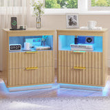 Nightstand with Charging Station, Farmhouse End Side Table with 2 Drawers