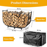 40 Inch Heavy Duty Firewood Rack with Cover, Outdoor Log Storage for Fireplace
