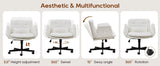TCGBKAF White Criss Cross Chair with Adjustable Arms Chenille Swivel Vanity Chair with Side Pockets Ergonomic Cross Legged Office Chair with Wheels Adjustable Height Computer Desk Chair