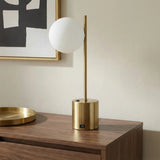 Ethereal Modern Small Brass Metal Table Lamp with White Glass Globe Shade