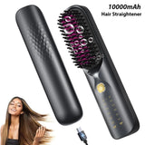 10000mAh Cordless Hair Straightener Comb Brush 5S Fast Heating for Travel - 300M Negative Ions