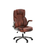 Brown Leather Office Chair with Flip up Arms, High Back Ergonomic Executive Office Chairs