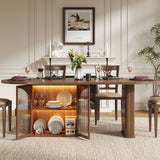 Walnut 70 Inch Oval Dining Table for 6-8 People, Modern Large Dining Room Table with 2-Tier Storage Space