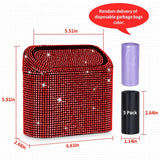 Sparkling Red Crystal Car Waste Bin With Flip Lid, Compact Auto Garbage Organizer For Vehicle, Home And Office Use