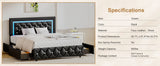 Queen Bed Frame w/LED Lights, Modern Platform Bed w/Diamond Headboard