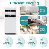 8000 BTU Portable Air Conditioner with Dehumidifier&Fan Sleep Mode & 24H