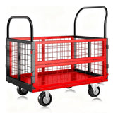 6-in-1 Foldable Platform Truck Cart With Cage 1800 LBS Heavy Duty 4-Wheel Push Dolly With 360