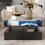 Lift-Top Coffee Table with 2 Drawers And Glass Top for Living Room