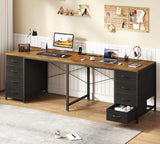 78" 2 Person Desk with 8 Fabric Drawers, Long Computer Desk Home Office Desk with Storage