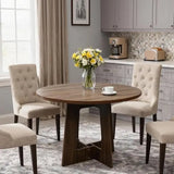 Round Dining Table for 4, 43.3" Wood Kitchen Table with Cross Base