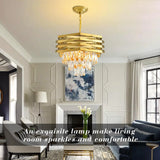 Modern Crystal Chandelier Gold Round for Dining Room for Living Room Entryway