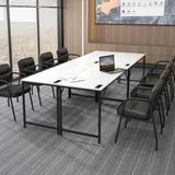 20ft Conference Table with Charging, 4pcs 60x24 Large Meeting Desks, Storage & Hooks