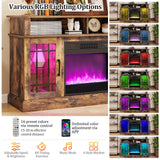 TV Stand with Electric Fireplace LED Lights Remote Controls Storage Cabinets